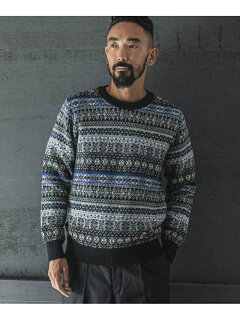 7 Gauge Wool Fair Isle Crewneck Sweater FW05011070: Navy 7 Gauge Wool Fair Isle Crewneck Sweater FW05011070: Navy