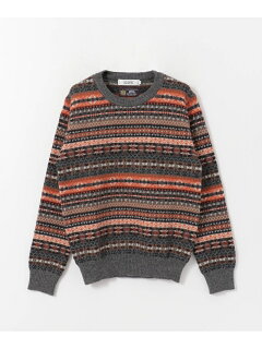 7 Gauge Wool Fair Isle Crewneck Sweater FW05011070: Charcoal 7 Gauge Wool Fair Isle Crewneck Sweater FW05011070: Charcoal