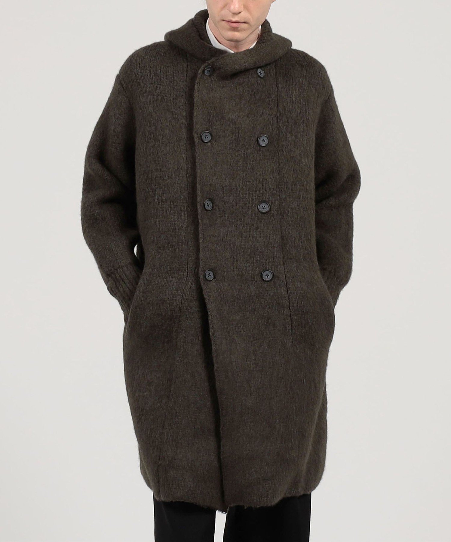 【SALE／40%OFF】TOMORROWLAND MEN ウール カシミヤ シルク フーデット ダブルブレスト ニットコート トゥモローランド トップス ニット グレー【送料無料】