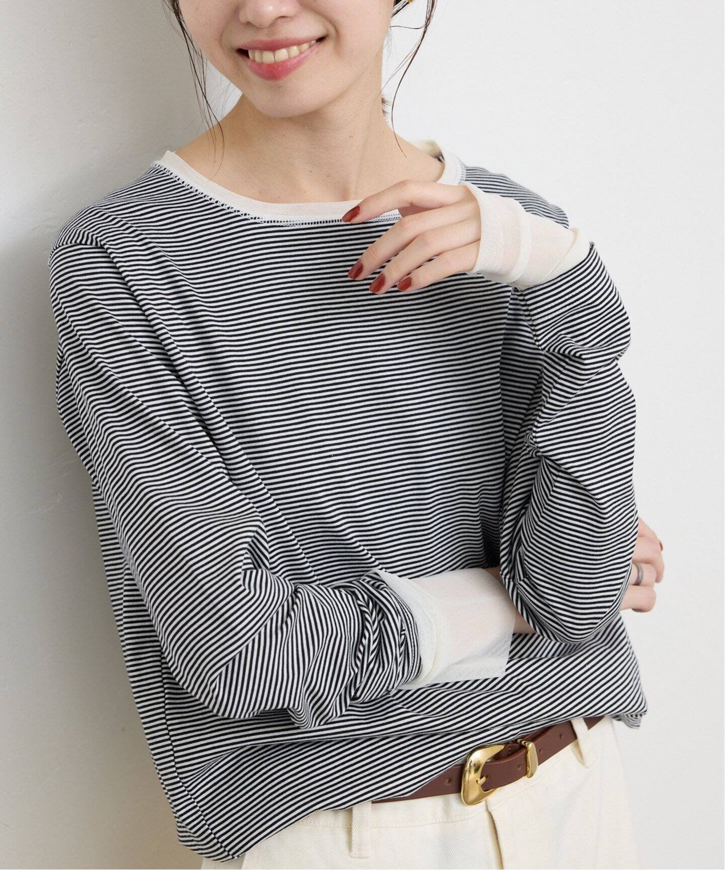 SLOBE IENA 《追加11》レイヤードスリーブロンTEE スローブ イエナ トップス カットソー・Tシャツ ブルー ブラック ホワイト【送料無料】