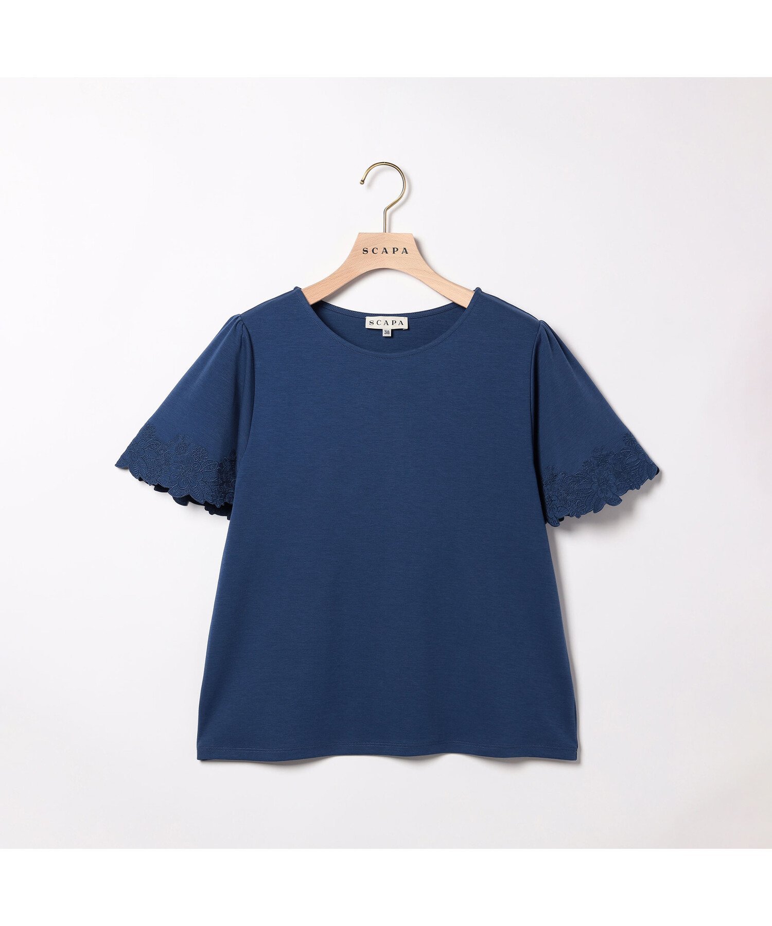SCAPA クリアエンブロフレアー袖カットソー スキャパ トップス カットソー・Tシャツ ネイビー ホワイト