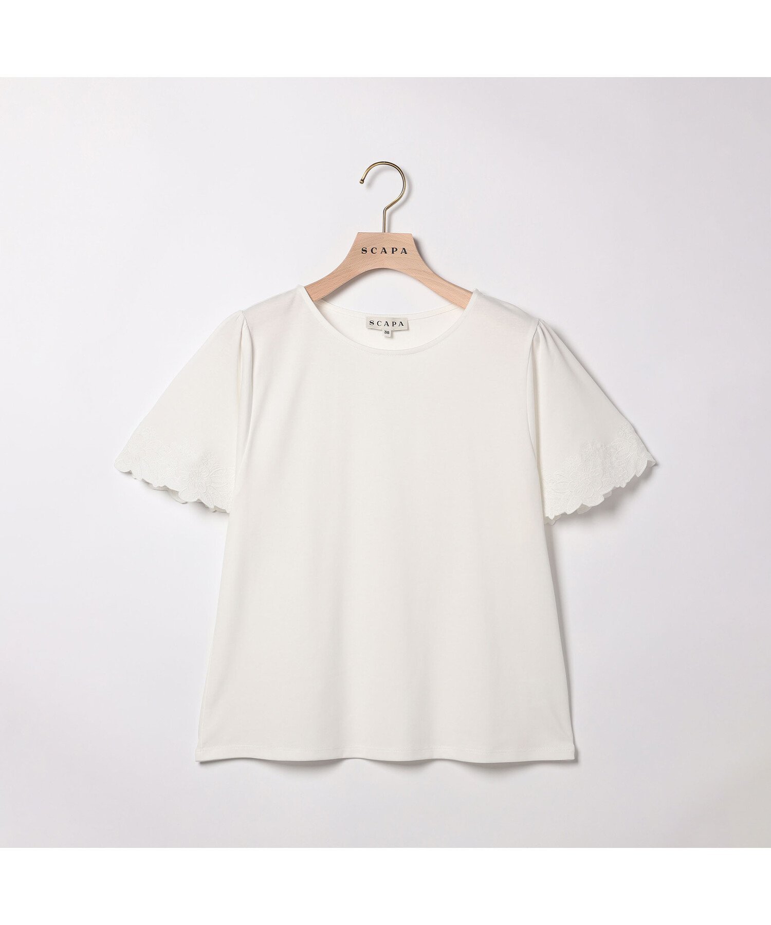 SCAPA クリアエンブロフレアー袖カットソー スキャパ トップス カットソー・Tシャツ ネイビー ホワイト