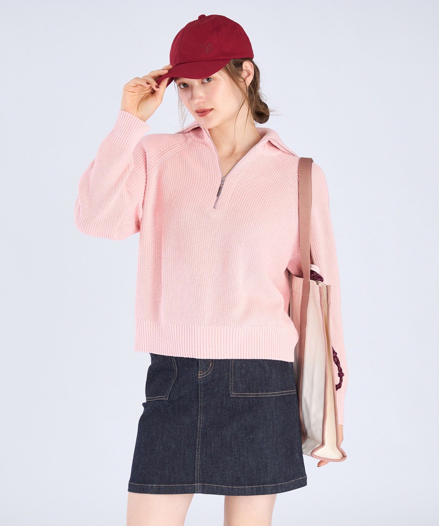 . 【Outlet】ハーフジップ ニット プルオーバー アニエスベー トップス ニット ピンク