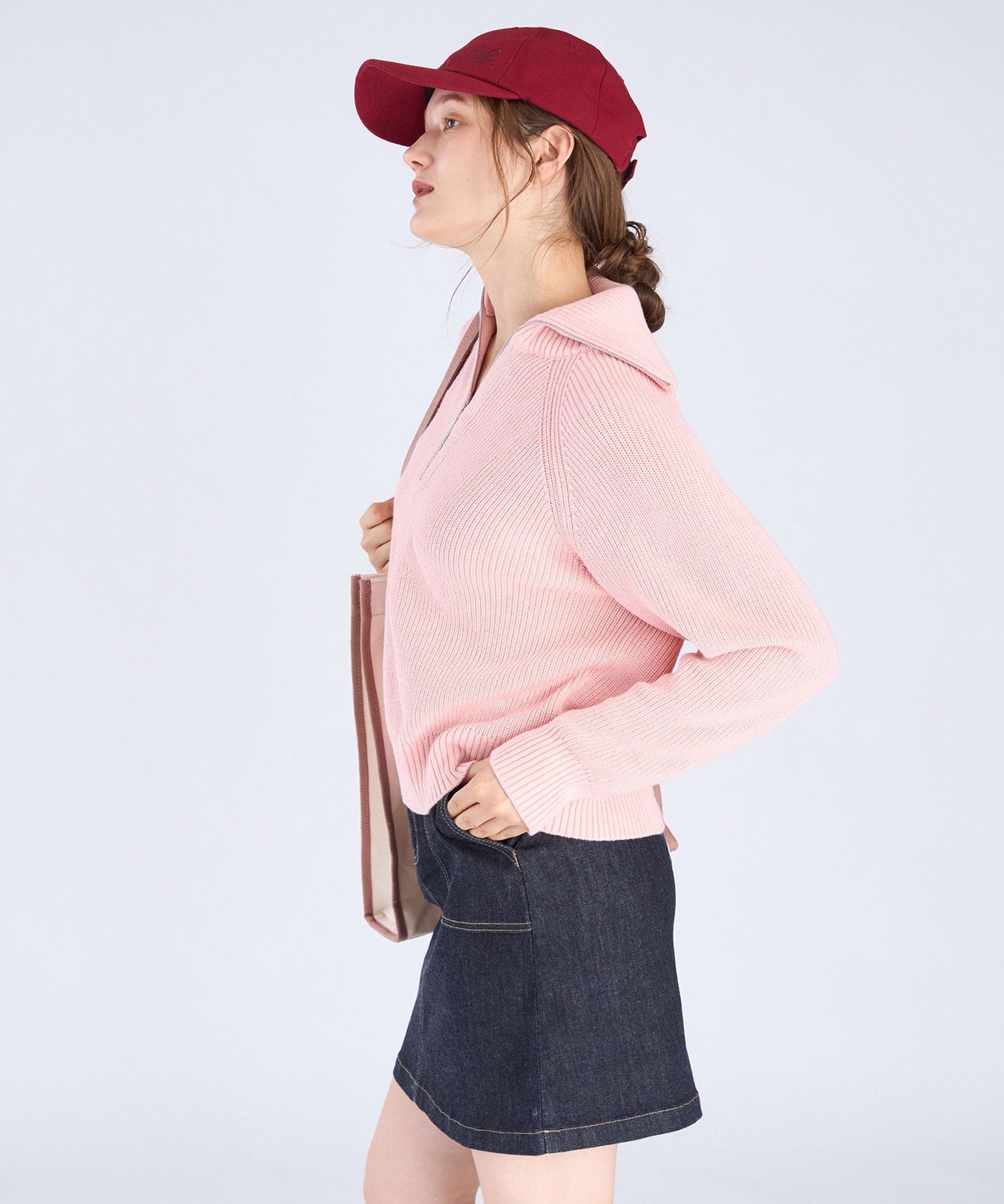. 【Outlet】ハーフジップ ニット プルオーバー アニエスベー トップス ニット ピンク
