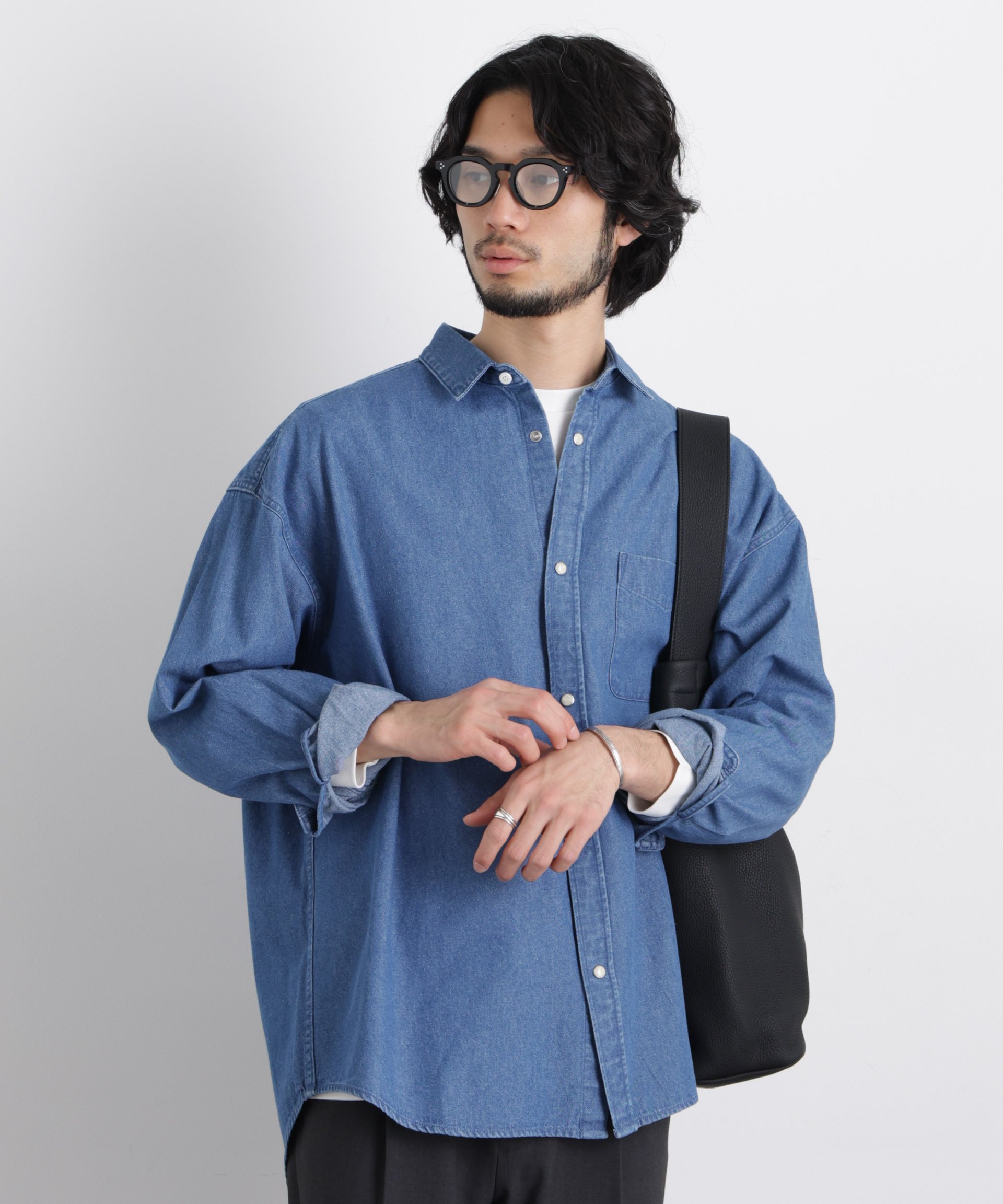 NANO universe 6.5oz リラックスデニムシャツ 長袖 ナノユニバース トップス シャツ・ブラウス ブラック グレー ブルー