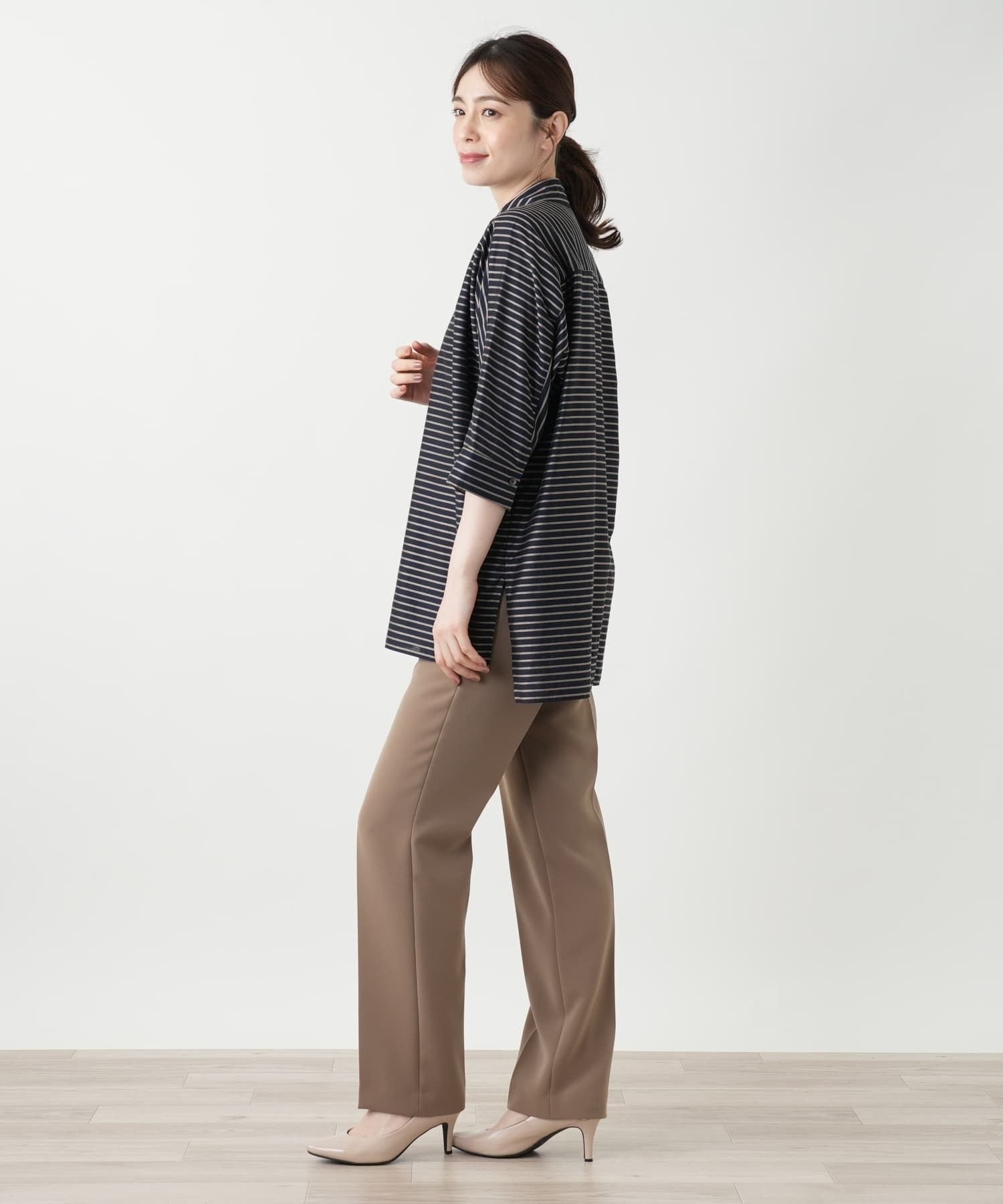 Leilian ストライプブラウス【ROCHAS Premiere】 レリアン トップス シャツ・ブラウス ネイビー