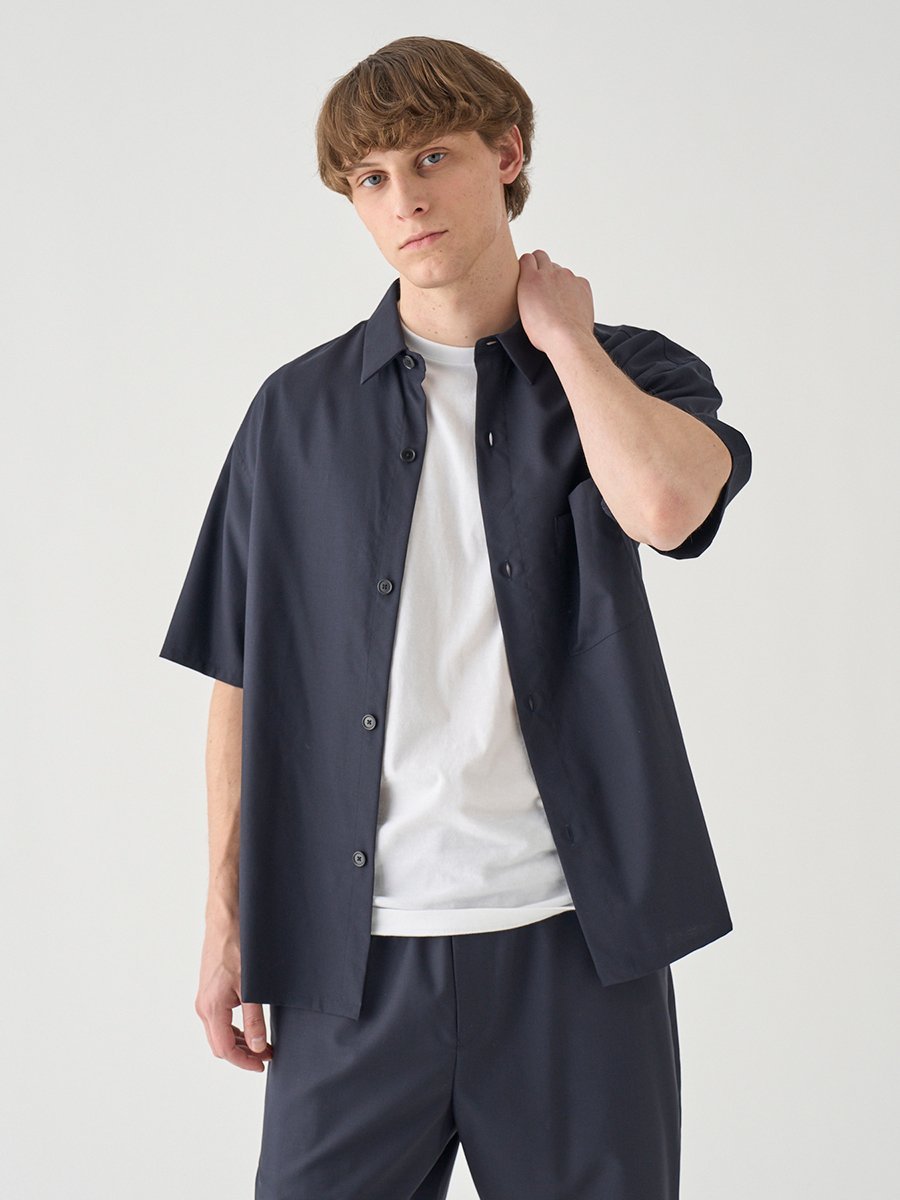 JOHN SMEDLEY SUPER100'Sトロピカルウール半袖シャツ ｜FB269 ジョンスメドレー トップス シャツ・ブラウス ネイビー【送料無料】