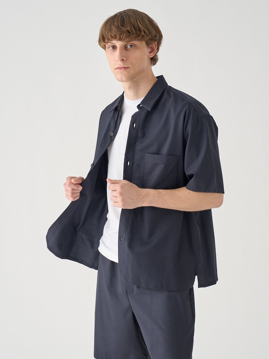 JOHN SMEDLEY SUPER100'Sトロピカルウール半袖シャツ ｜FB269 ジョンスメドレー トップス シャツ・ブラウス ネイビー【送料無料】