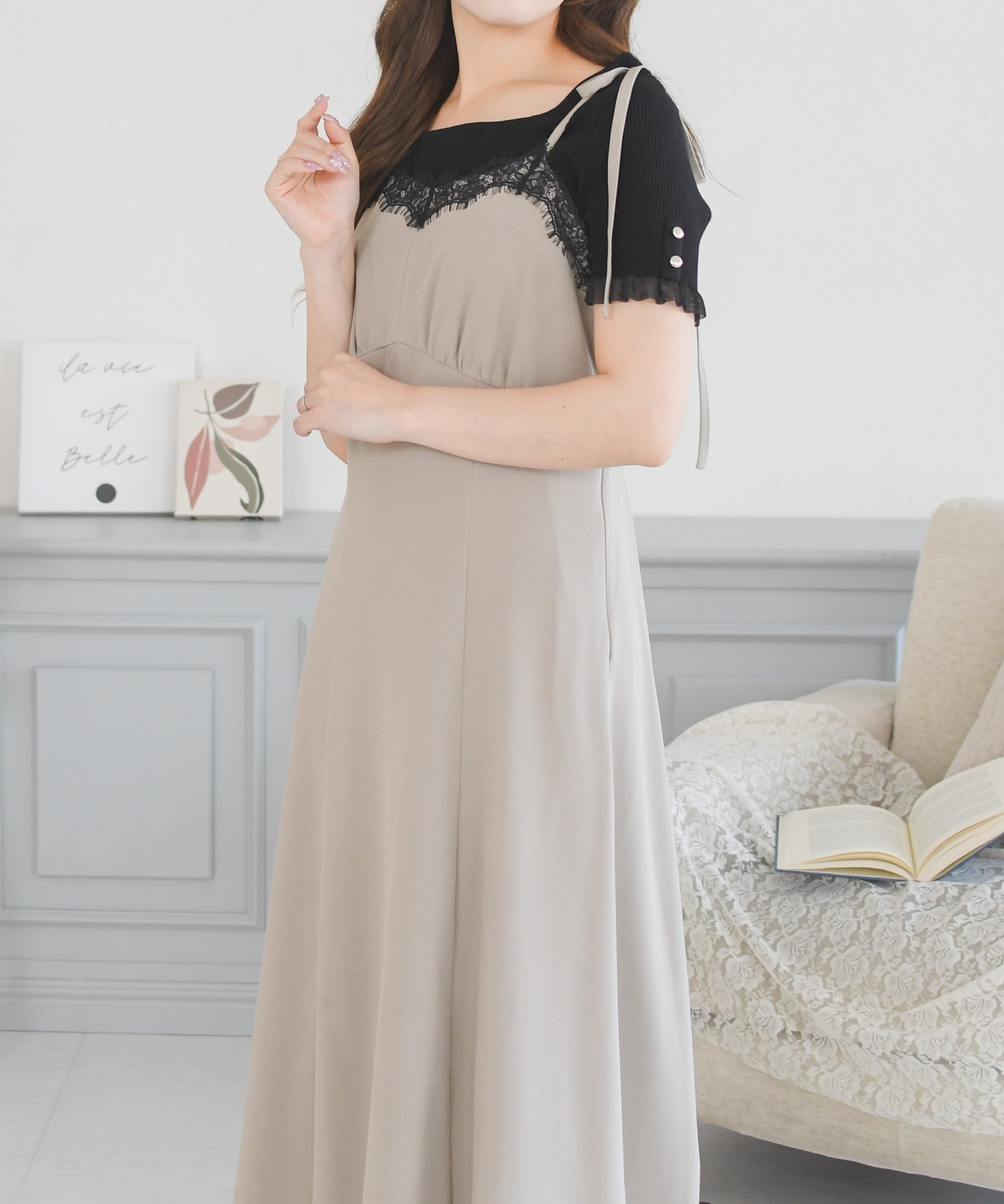 MISCH MASCH レーストリミングリボンキャミワンピース MM627433 ミッシュマッシュ ワンピース・ドレス ワンピース ブラウン ブルー