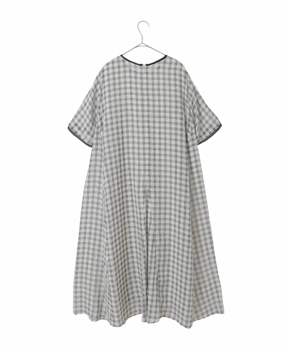 HIROKO BIS GRANDE 【大きいサイズ】サッカーチェック半袖ワンピース /洗える ヒロコ ビス グランデ ワンピース・ドレス ワンピース ホワイト イエロー