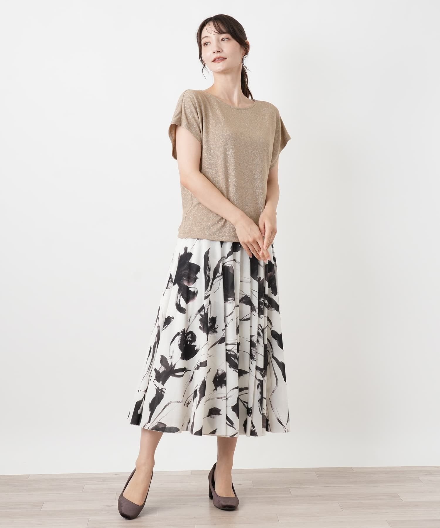 Leilian ラメフレンチスリーブニット【ROCHAS Premiere】 レリアン トップス カットソー・Tシャツ ブラウン