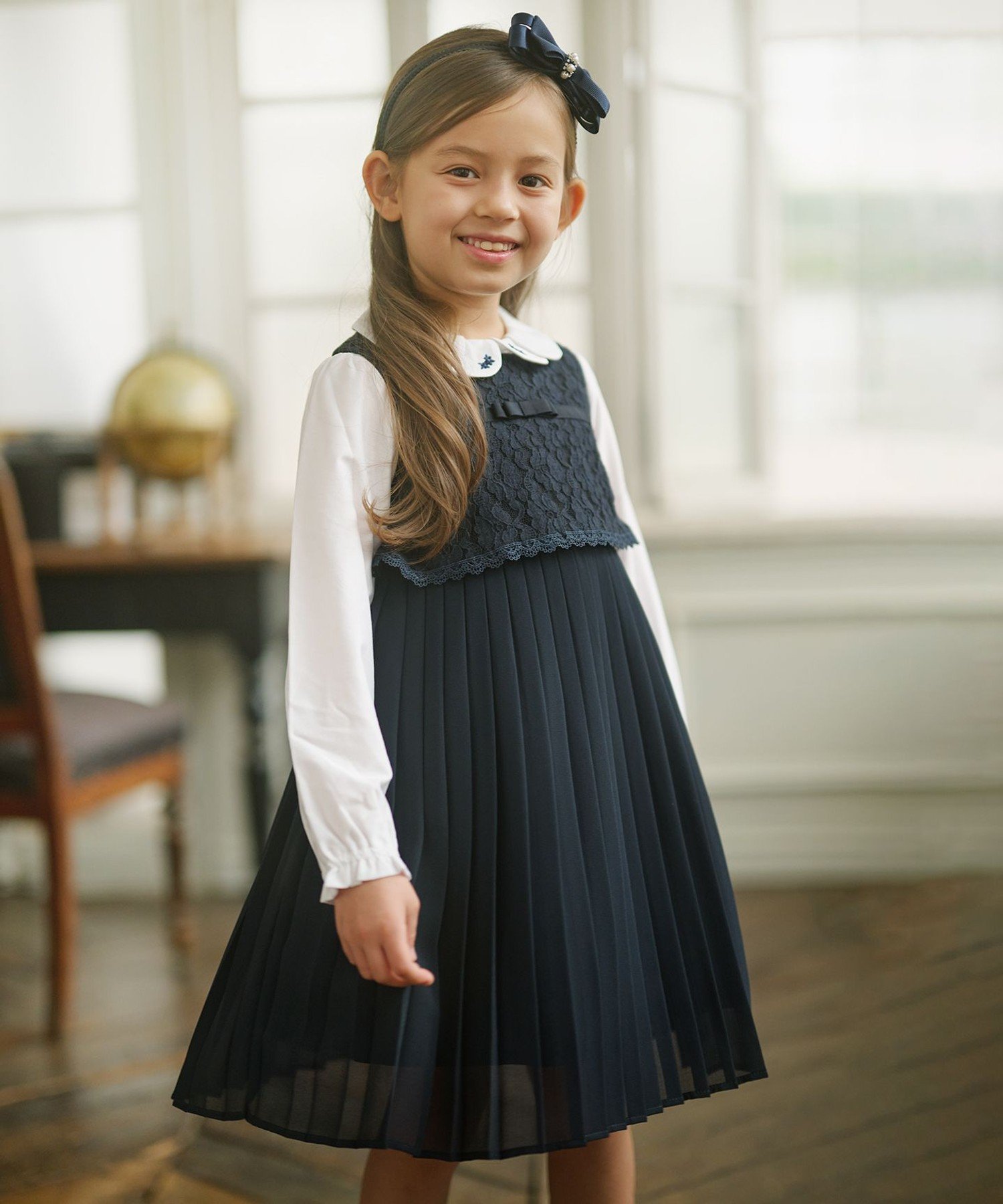 【SALE／50%OFF】組曲 KIDS 【110-140cm】シフォンプリーツコンビ ワンピース クミキョク ワンピース・ドレス シャツワンピース ネイビー【送料無料】のサムネイル