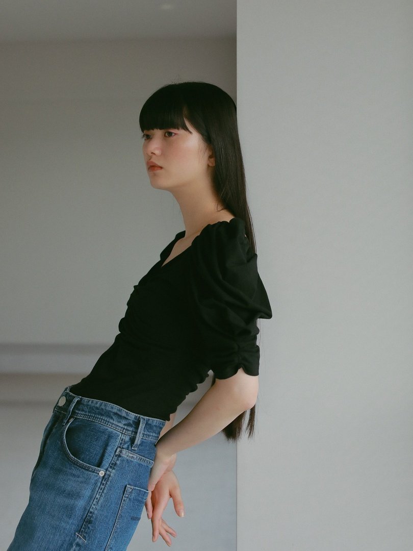 CASA FLINE カップ付きギャザーカットソートップス カーサフライン トップス カットソー・Tシャツ ブラック グレー ホワイト イエロー ネイビー【送料無料】のサムネイル