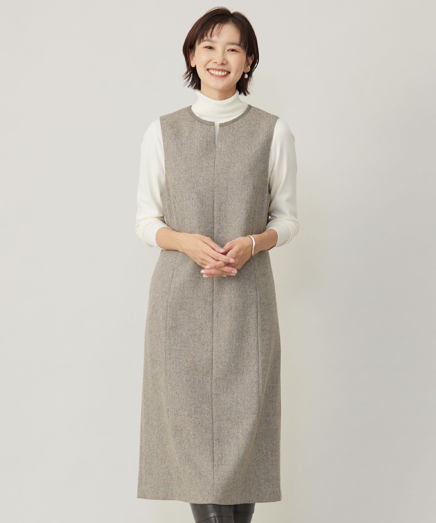【SALE/30%OFF】J.PRESS LADIES L ネップヘリンボーン ジャンパースカート ジェイプレス ワンピース・ドレス ジャンパースカート グレー ブラウン【送料無料】