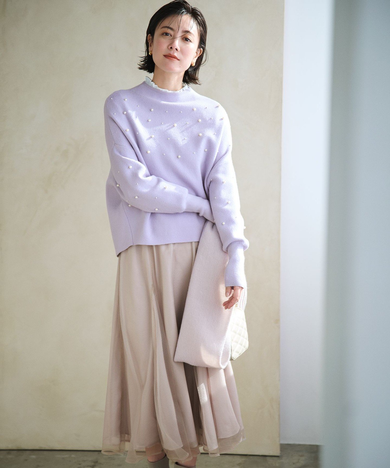 【SALE／50%OFF】ANY SIS S 【洗える】パール調ディテール ニット エニィスィス トップス ニット ブラック グレー パープル【送料無料】のサムネイル