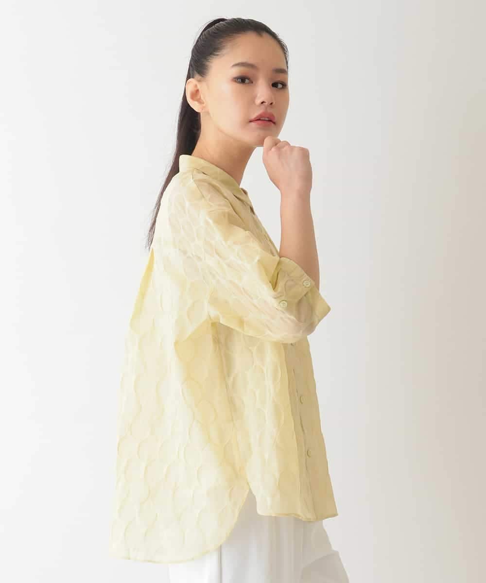 HIROKO BIS ドットシアーショートスリーブシャツ /洗える ヒロコ ビス トップス シャツ・ブラウス ネイビー ホワイト イエロー