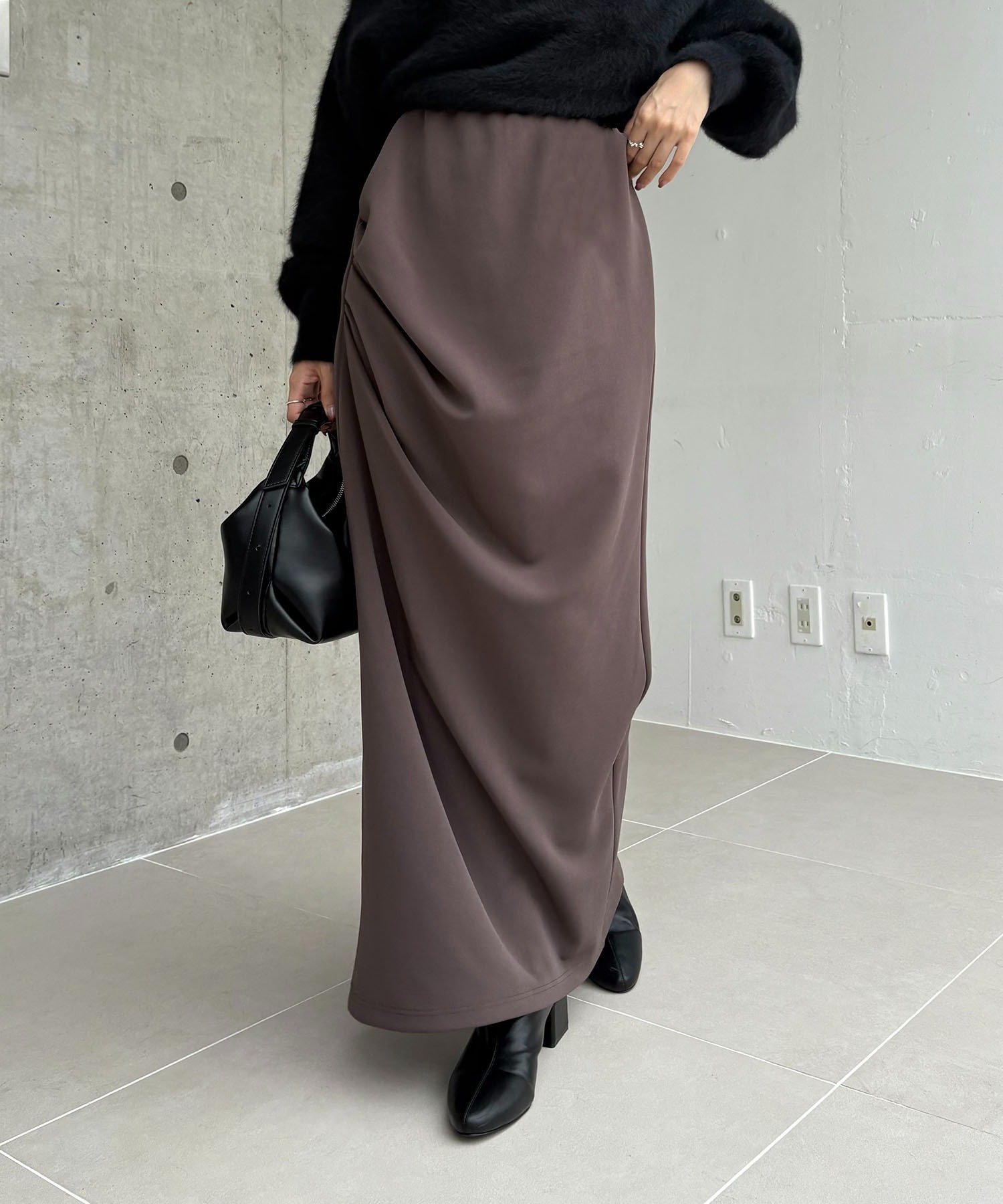 CAPRICIEUX LE'MAGE カットドレープスカート カプリシュ　レマージュ スカート ロング・マキシスカート ブラック ブラウン【送料無料】