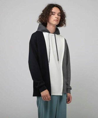 【SALE/40%OFF】tk.TAKEO KIKUCHI L&Sアシンメトリーレイヤードフーディー ティーケータケオキクチ トップス パーカー・フーディー ホワイト グレー ブラウン【送料無料】
