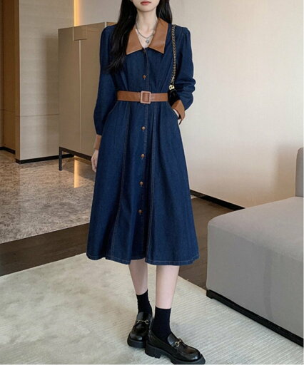 【SALE/40%OFF】Aimoon デニム シャツワンピース レトロ風 韓国 ミニミニストア ワンピース・ドレス ワンピース ネイビー【送料無料】 【SALE/40%OFF】Aimoon デニム シャツワンピース レトロ風 韓国 ミニミニストア ワンピース・ドレス ワンピース ネイビー【送料無料】