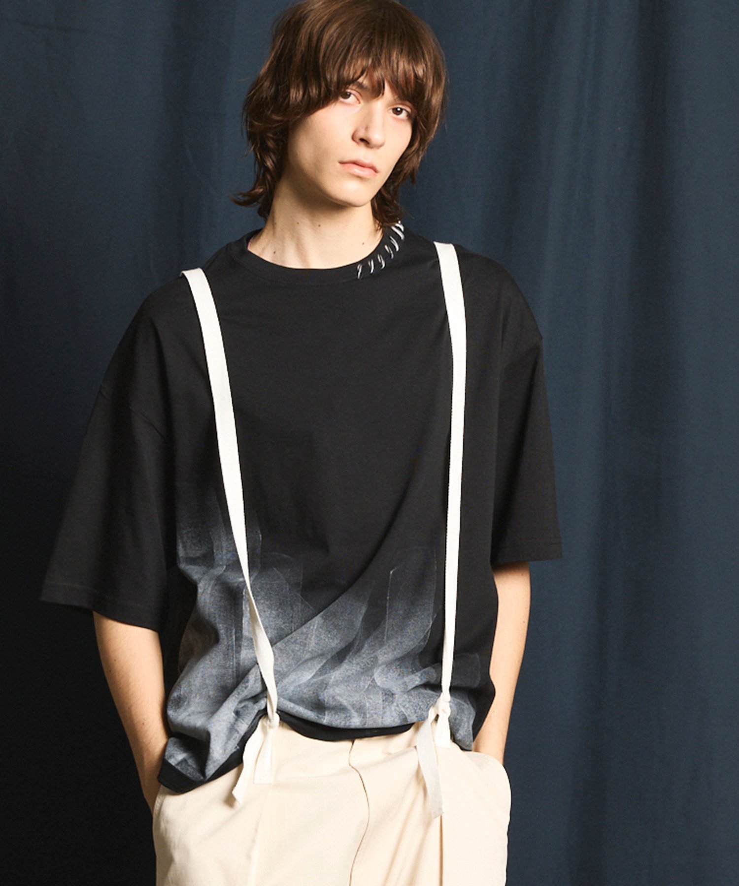 MAISON SPECIAL Abstract Hand-Rolling Printed Oversized Stitched Crew Neck T-shirt メゾンスペシャル トップス カットソー・Tシャツ ブラック ホワイト
