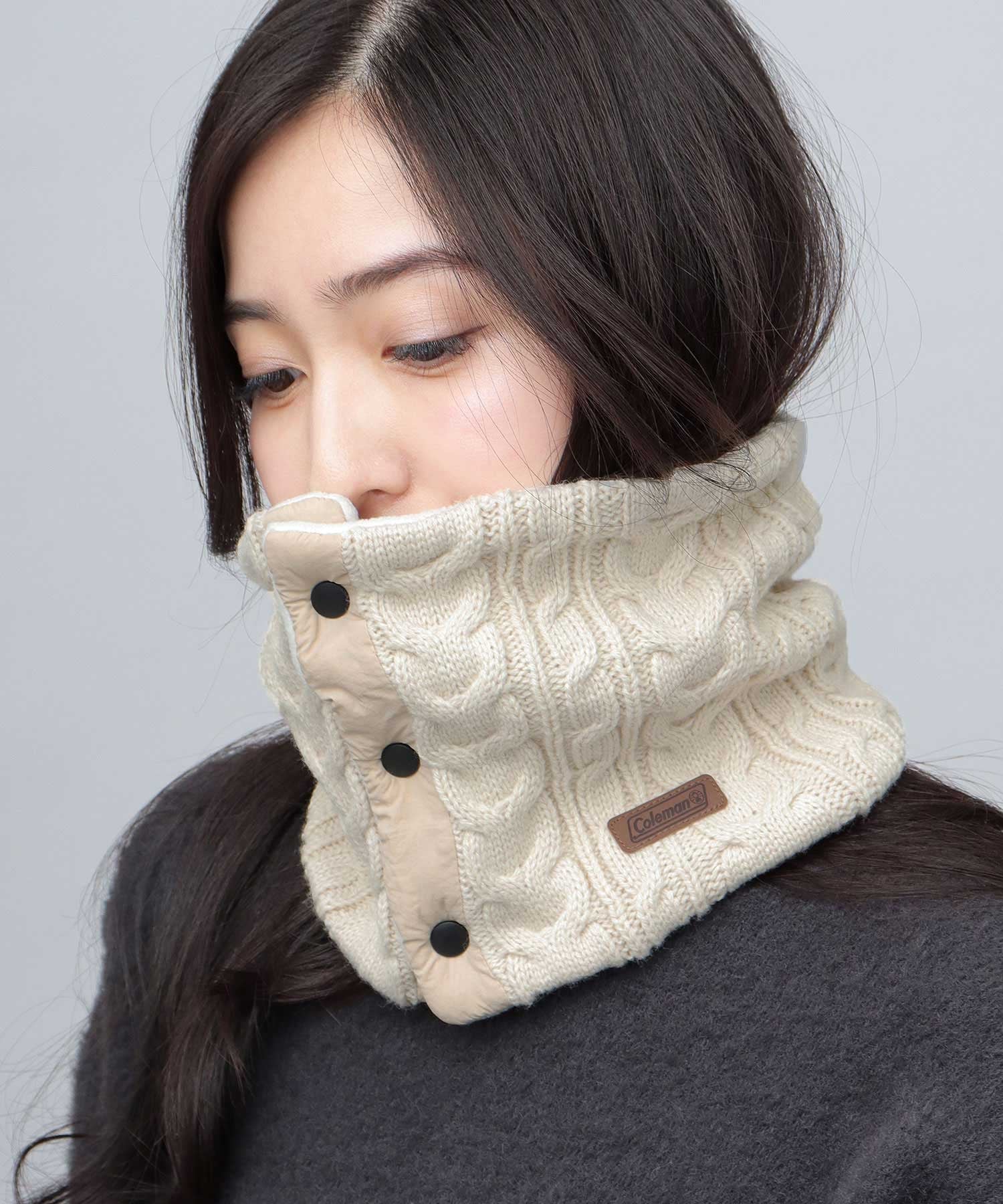 Coleman コールマン ネックウォーマー ボタン マフラー スヌード ケーブル編み 暖かい エー.エム.エス...