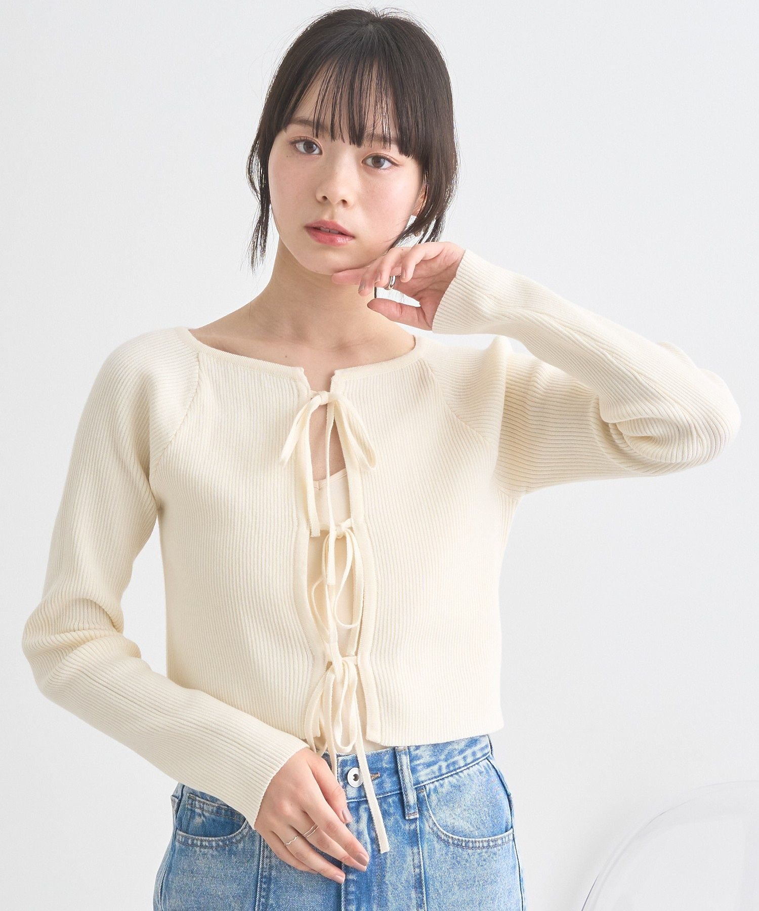 【SALE／45%OFF】earth music&ecology フロントリボンリブニットカーディガン アースミュージック&エコ..