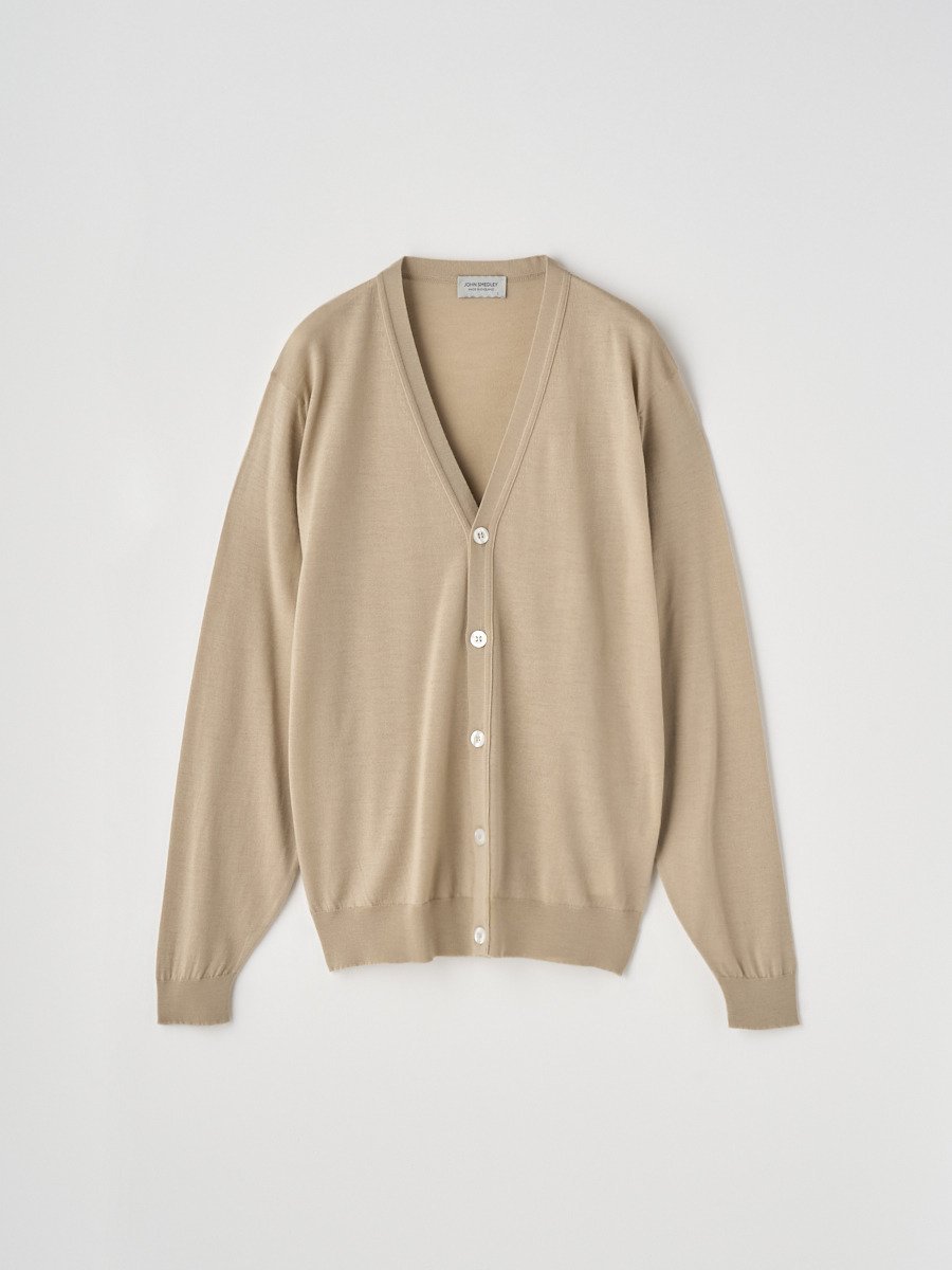 JOHN SMEDLEY Vネック長袖ニットカーディガン ｜ HALIN ｜ 30G MODERN FIT ジョンスメドレー トップス ニット ベージュ【送料無料】