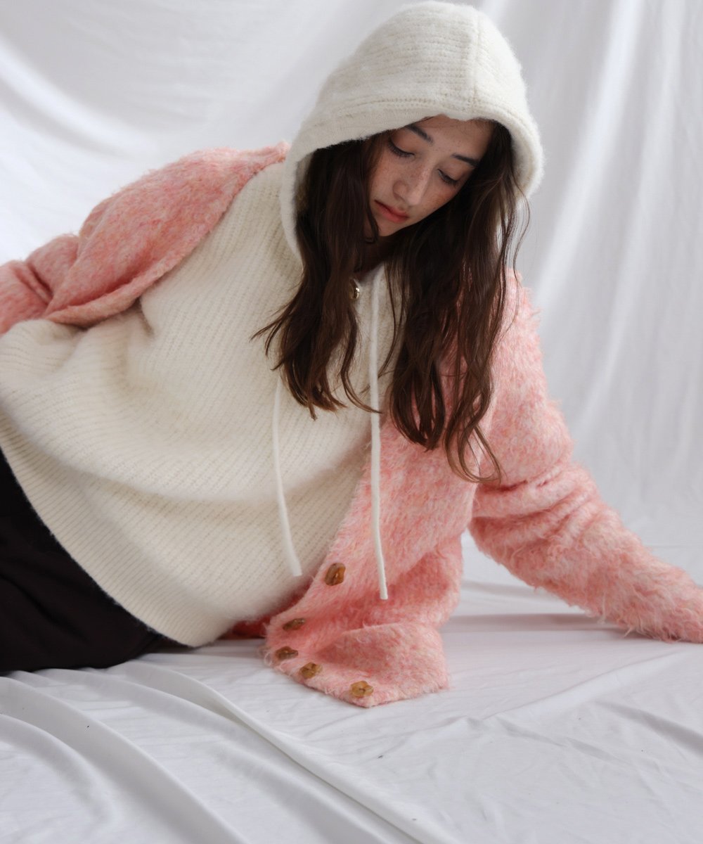 【SALE／10%OFF】Bab フーディーニットトップス バブ / ブージュルード トップス ニット ホワイト グレー ベージュ【送料無料】