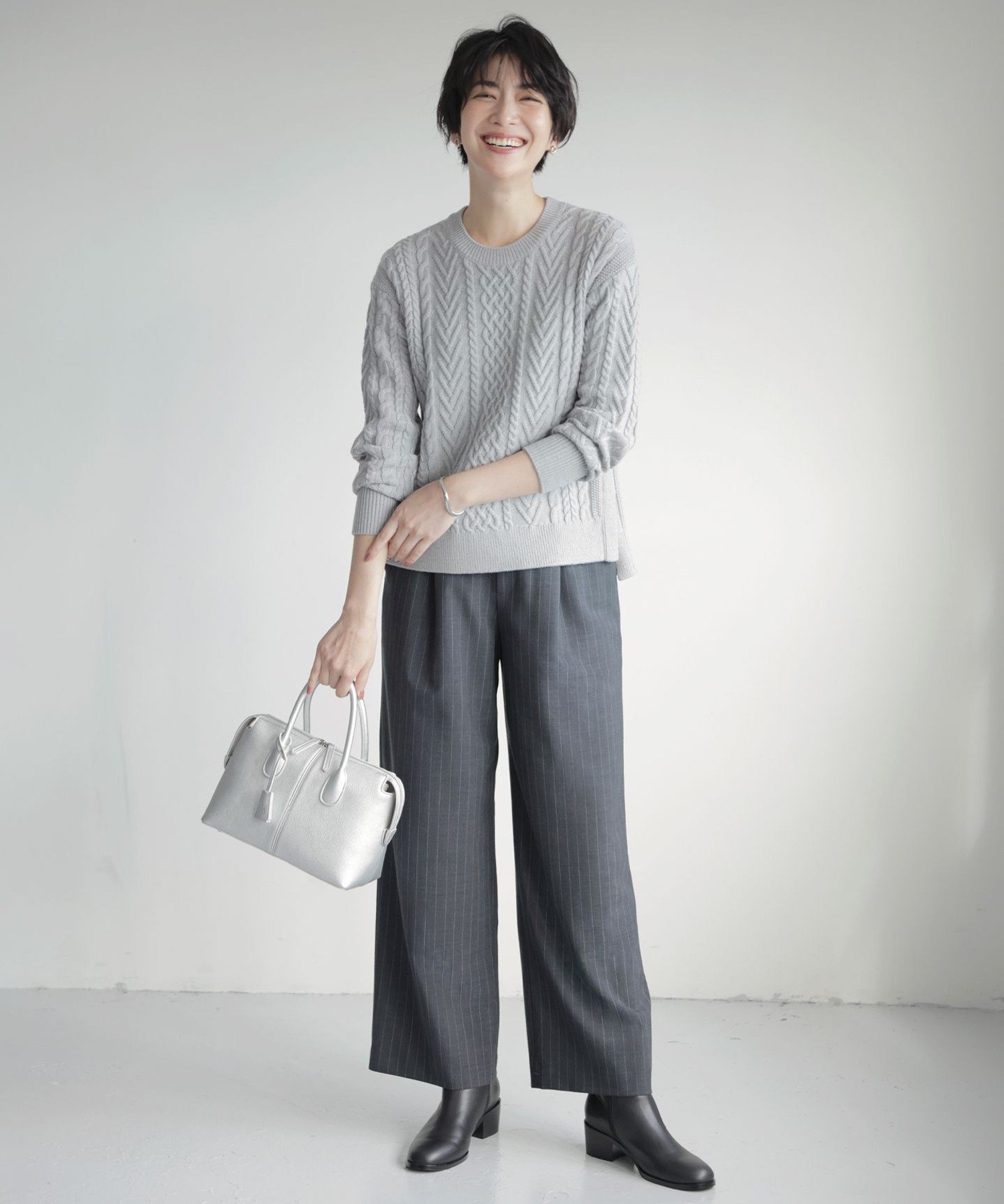 J.PRESS 【洗える】サイロウォッシャブル2wayストライプ ワイド パンツ ジェイプレス パンツ その他のパンツ グレー