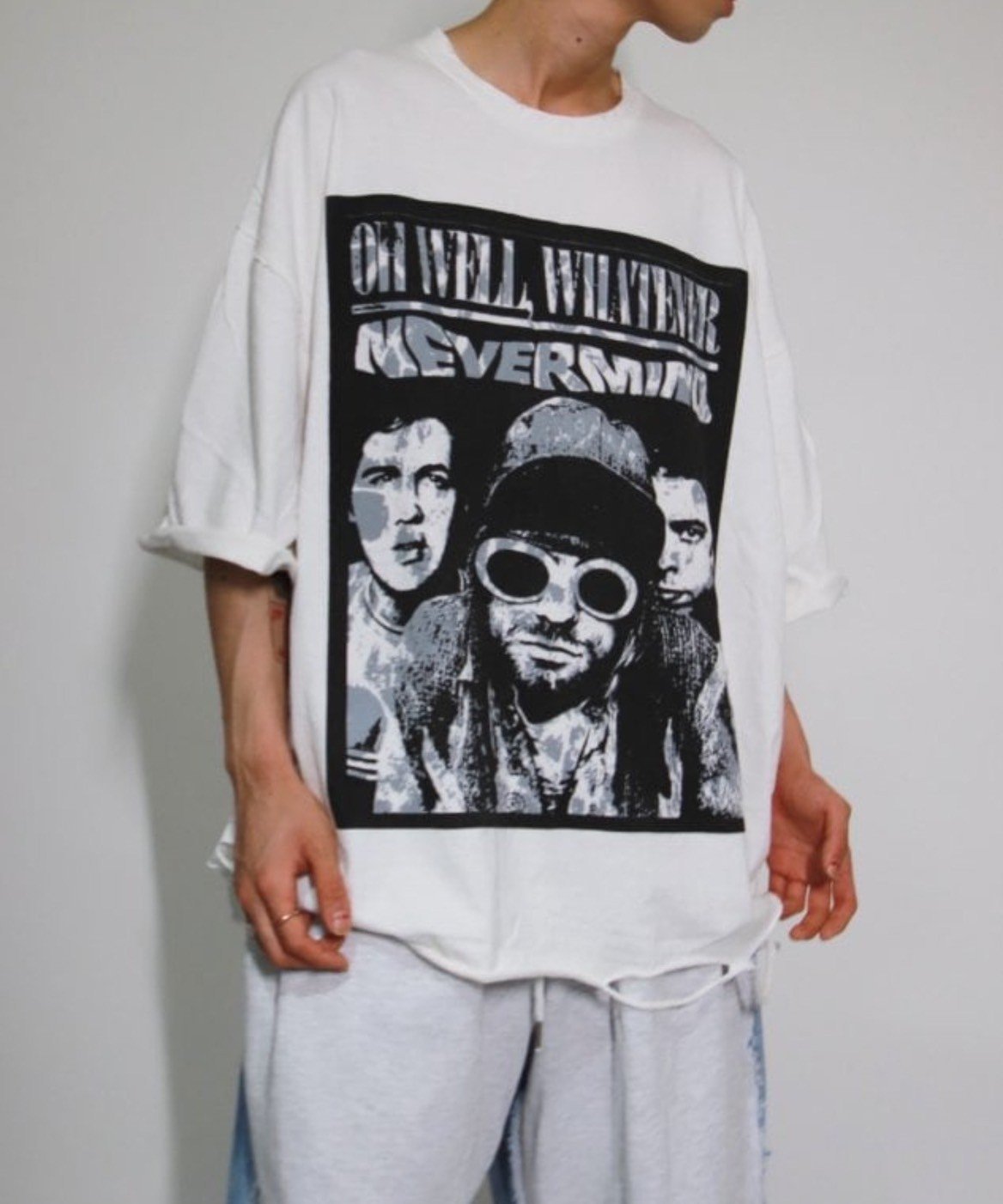 XU 【XU】print damage tee ネバーマインドザエックスユー／チカシツプラス トップス カットソー・Tシャツ ブラック ホワイト
