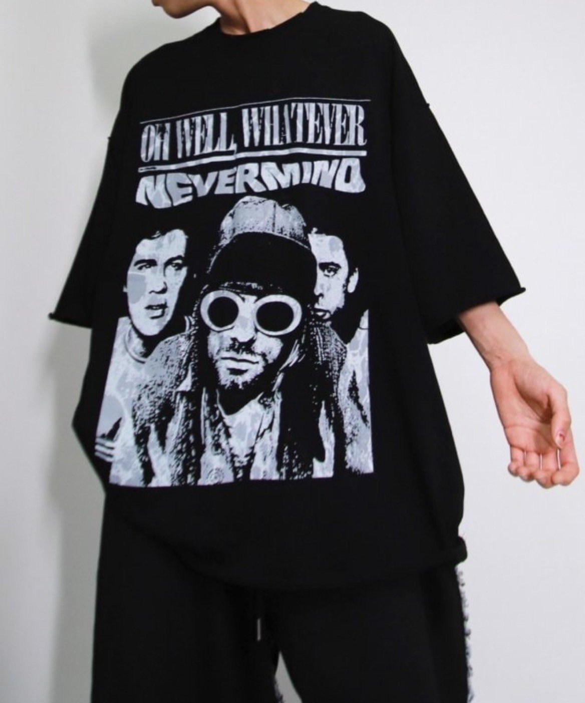 XU 【XU】print damage tee ネバーマインドザエックスユー／チカシツプラス トップス カットソー・Tシャツ ブラック ホワイト