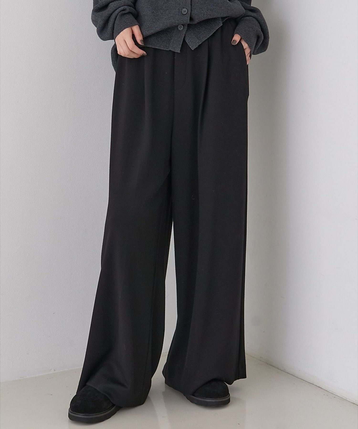 Rouge vif la cle 【人気追加】ストレッチダンボールタックワイドパンツ ルージュ・ヴィフ ラクレ パンツ その他のパンツ ブラック グレー ネイビー ブラウン ベージュ