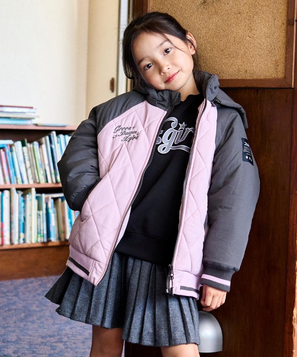 X-girl Stages バックロゴキルティングブルゾン ナルミヤオンライン ジャケット・アウター ブルゾン・ジャンパー ピンク ホワイト【送料無料】