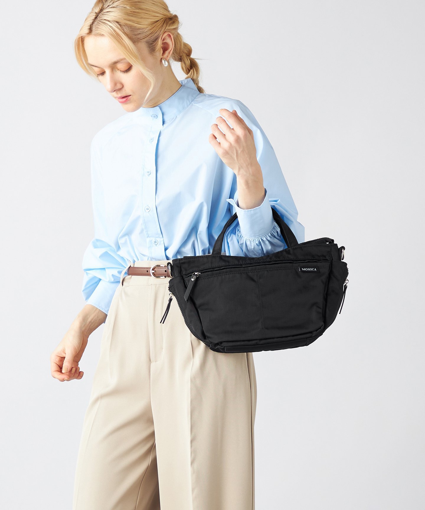 【SALE／20%OFF】MONICA 【MONICA】サイドジップ2WAYトートバッグ モニカ バッグ トートバッグ カーキグリーン ネイビー ブラック【送料無料】