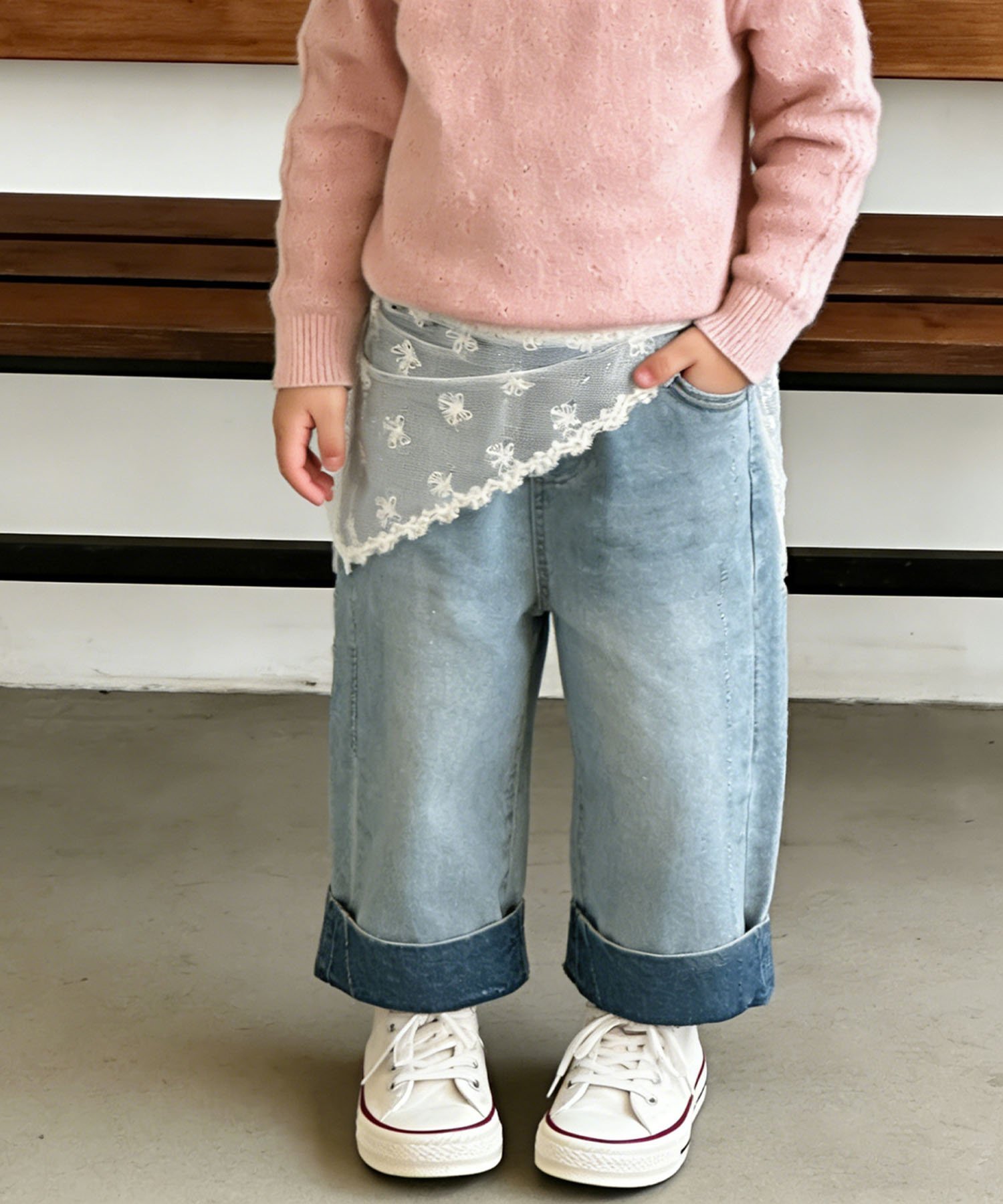 aimoha KIDS 【aimoha-KIDS-】キッズ レースハンカチ付き デニムパンツ アイモハ パンツ ジーンズ・デニムパンツ ブルー【送料無料】