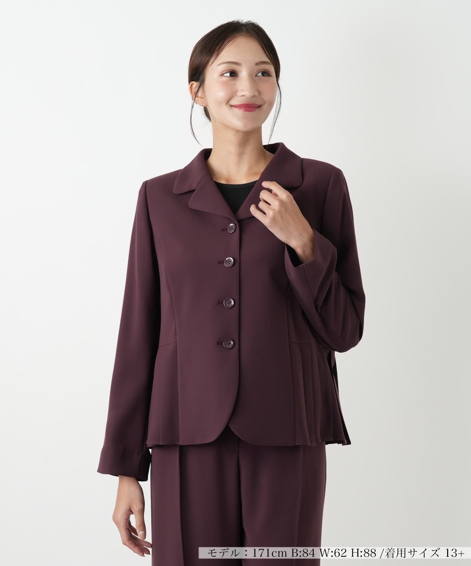 Leilian PLUS HOUSE ペプラムジャケット【BOURGE】 レリアン プラスハウス ジャケット・アウター テーラードジャケット・ブレザー ワインレッド ブラック