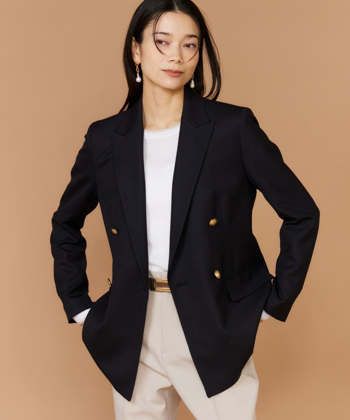 INED 《大きいサイズ》ダブルブレストジャケット イネド ジャケット・アウター テーラードジャケット・ブレザー ネイビー