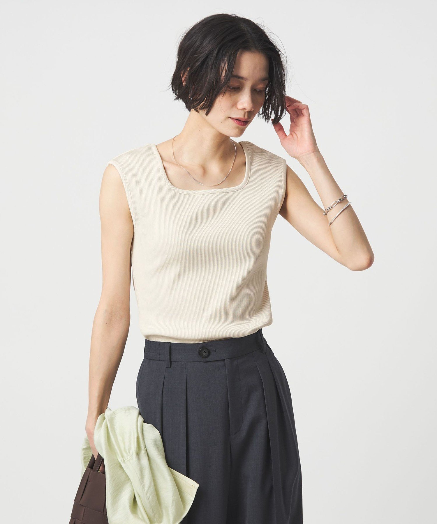UNITED ARROWS green label relaxing ブライトリブ デコルテ フレンチスリーブ プルオーバー カットソー ユナイテッドアローズ グリーンレーベルリラクシング トップス カットソー・Tシャツ ホワイト ブルー ブラウン ブラック