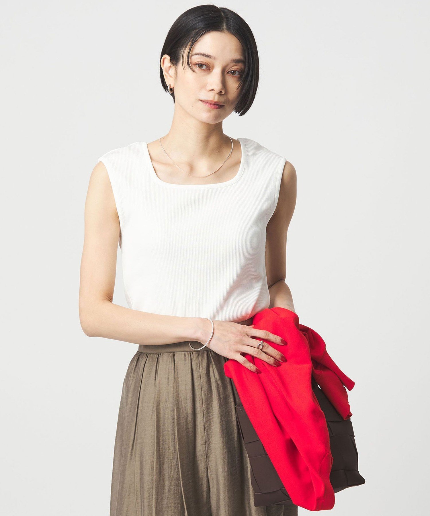 UNITED ARROWS green label relaxing ブライトリブ デコルテ フレンチスリーブ プルオーバー カットソー ユナイテッドアローズ グリーンレーベルリラクシング トップス カットソー・Tシャツ ホワイト ブルー ブラウン ブラック