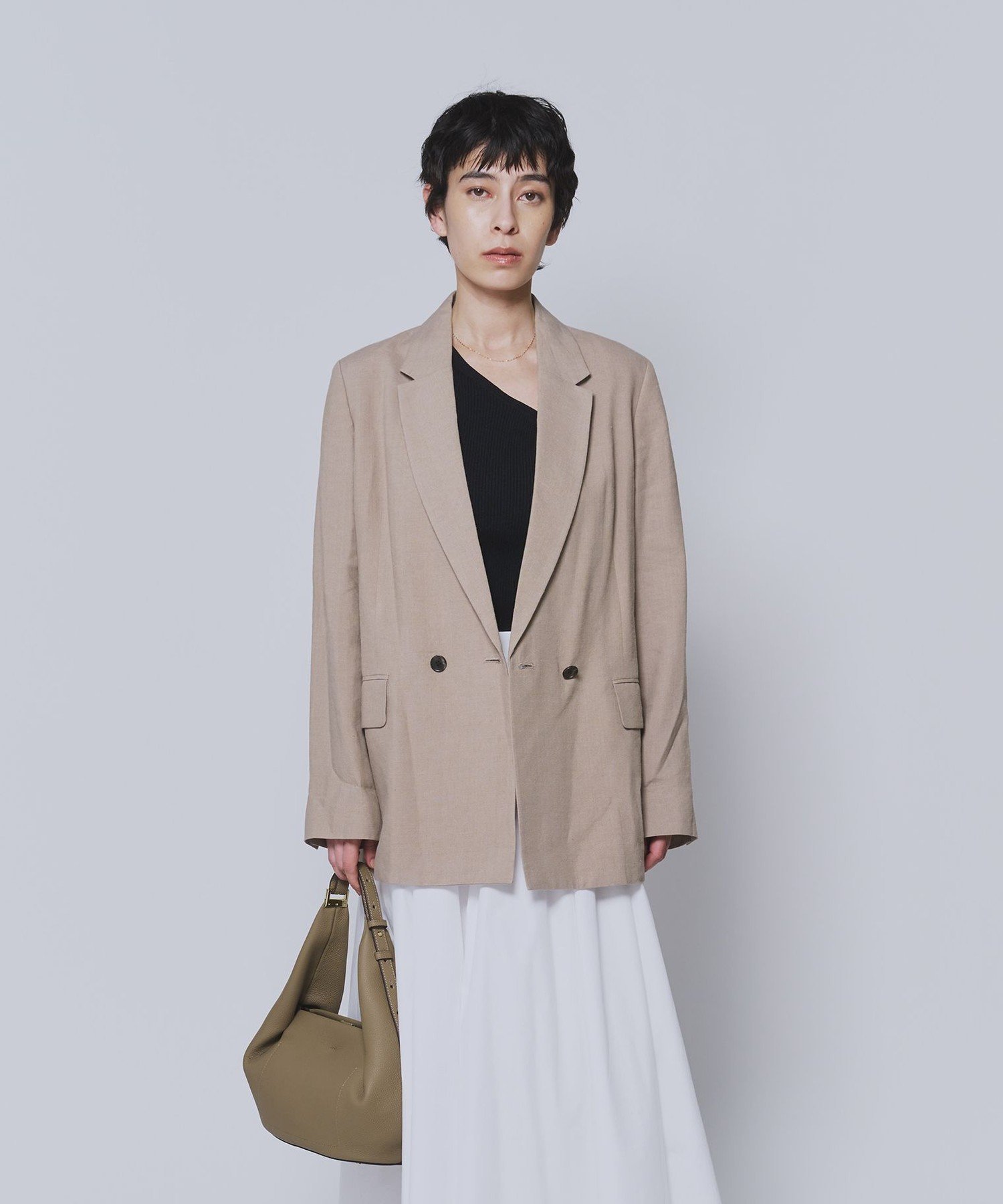1er Arrondissement リネンビスコースジャケット プルミエアロンディスモン ジャケット・アウター テーラードジャケット・ブレザー ブラウン ブラック