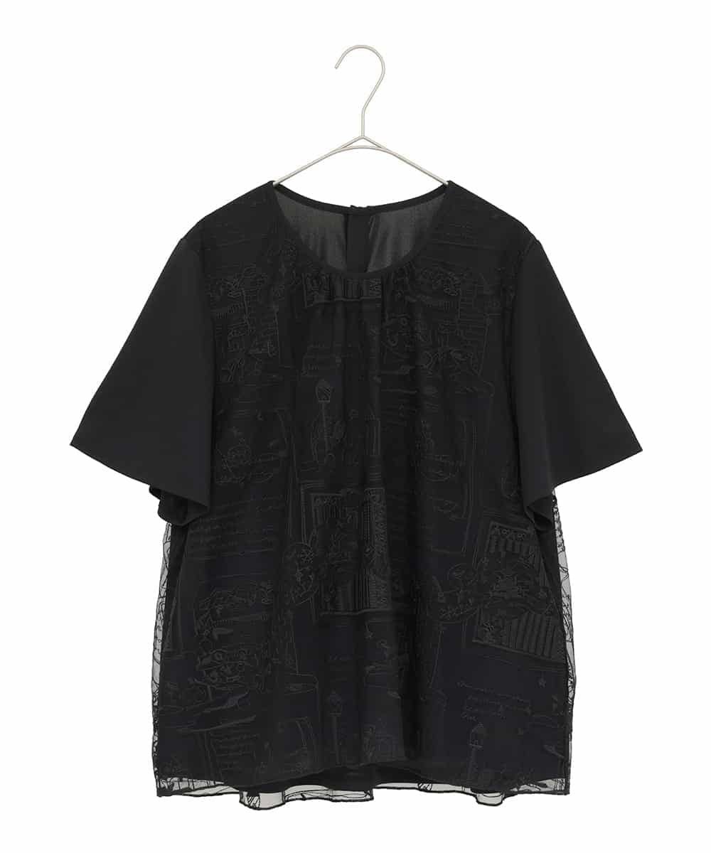 HIROKO BIS GRANDE 【大きいサイズ】エンブロイダリーチュールカットソー /洗える ヒロコ ビス グランデ トップス カットソー・Tシャツ ブラック