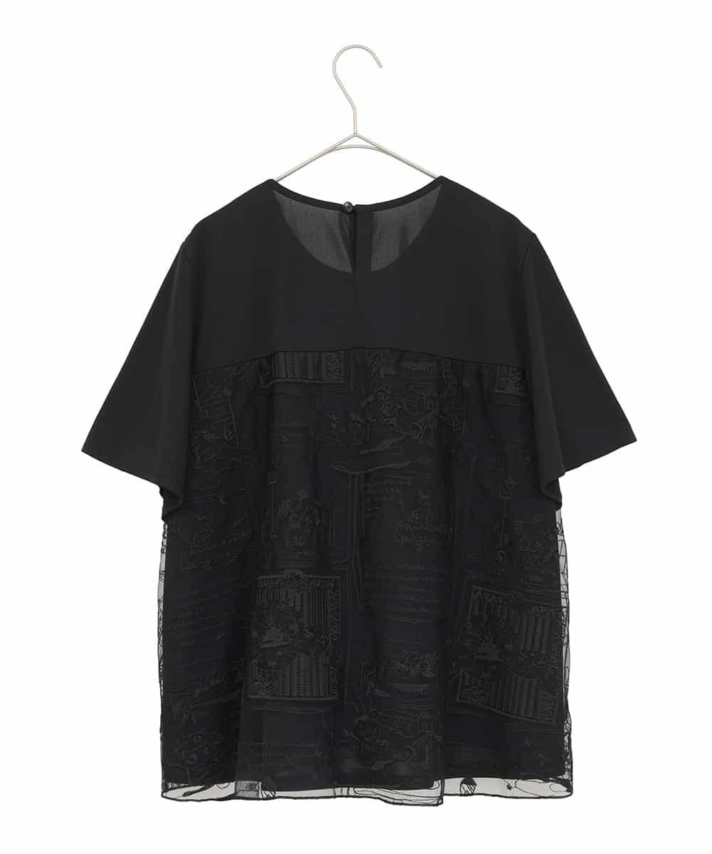 HIROKO BIS GRANDE 【大きいサイズ】エンブロイダリーチュールカットソー /洗える ヒロコ ビス グランデ トップス カットソー・Tシャツ ブラック