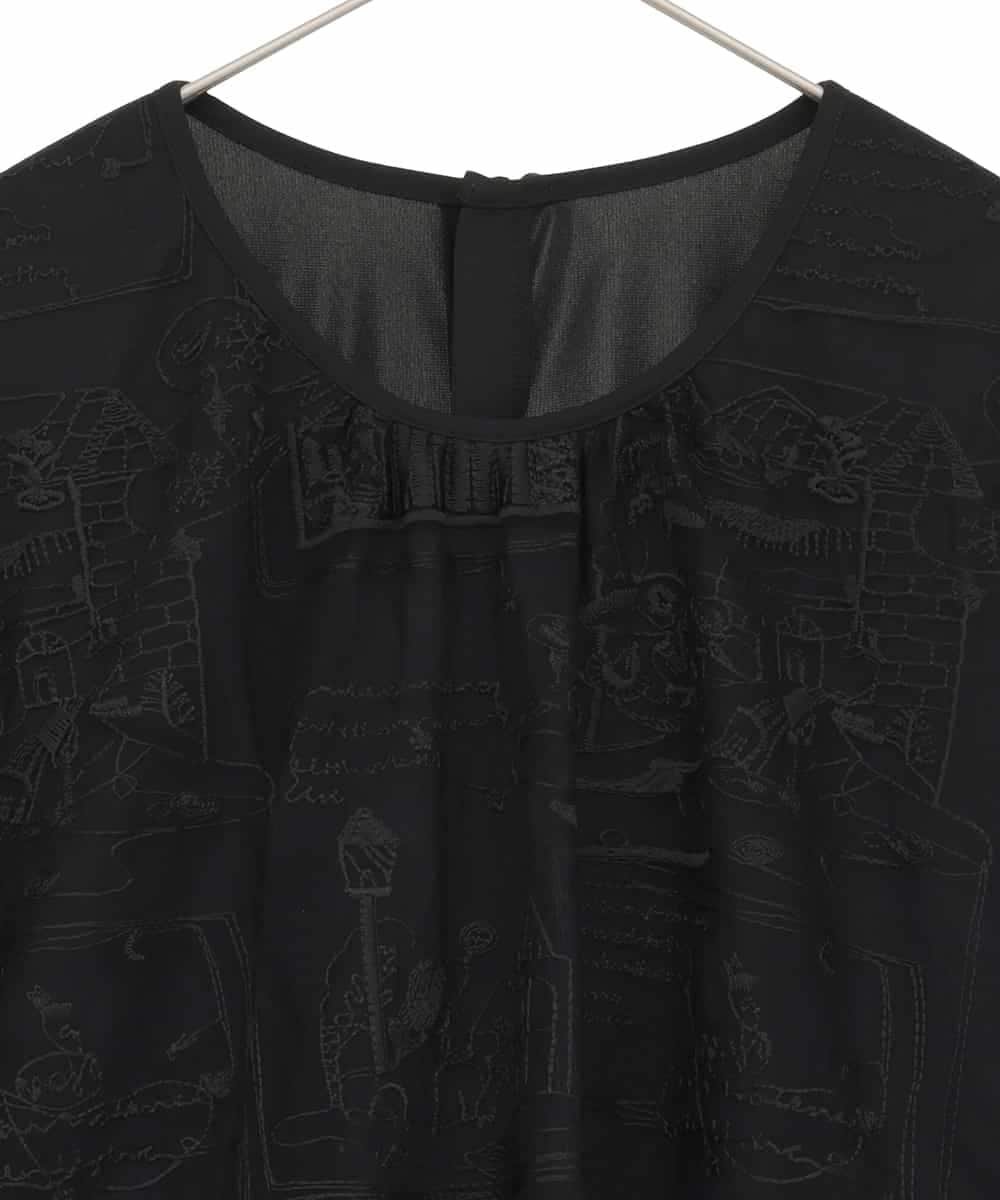 HIROKO BIS GRANDE 【大きいサイズ】エンブロイダリーチュールカットソー /洗える ヒロコ ビス グランデ トップス カットソー・Tシャツ ブラック