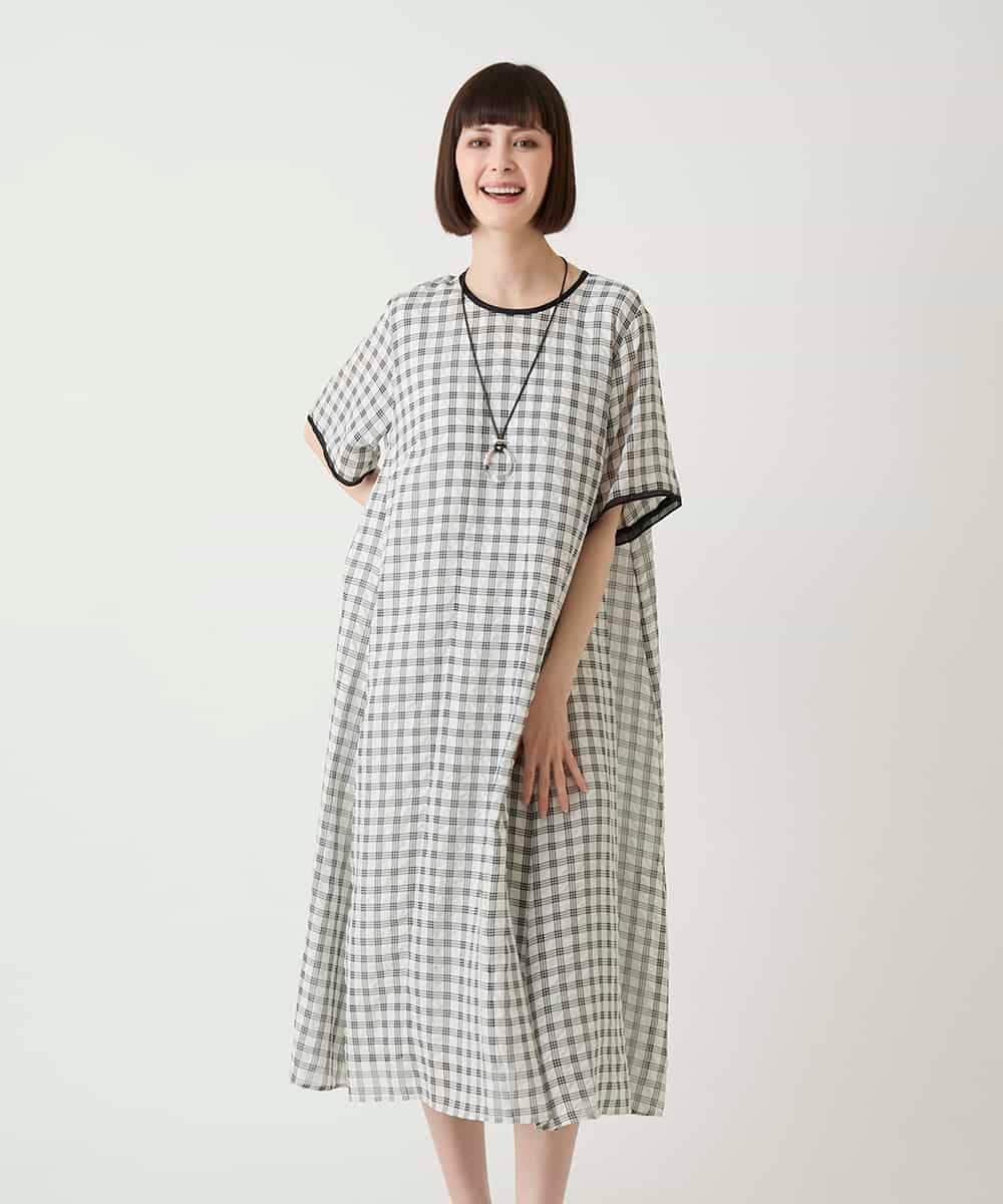 HIROKO BIS（小さいサイズ） 【小さいサイズ】サッカーチェック半袖ワンピース メゾンドゥサンク ワンピース・ドレス ワンピース イエロー ホワイト