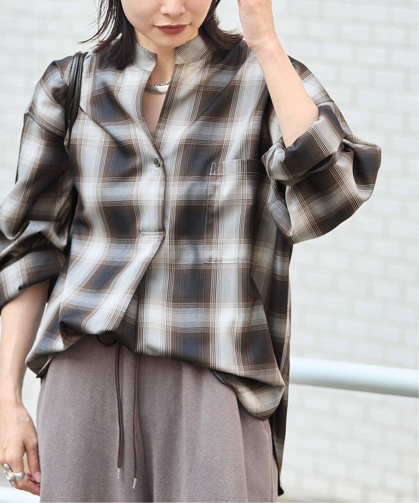 JOURNAL STANDARD 《予約》STANDPULL STRAIGHT SLEEVE ジャーナル スタンダード トップス シャツ・ブラウス ブラウン ネイビー