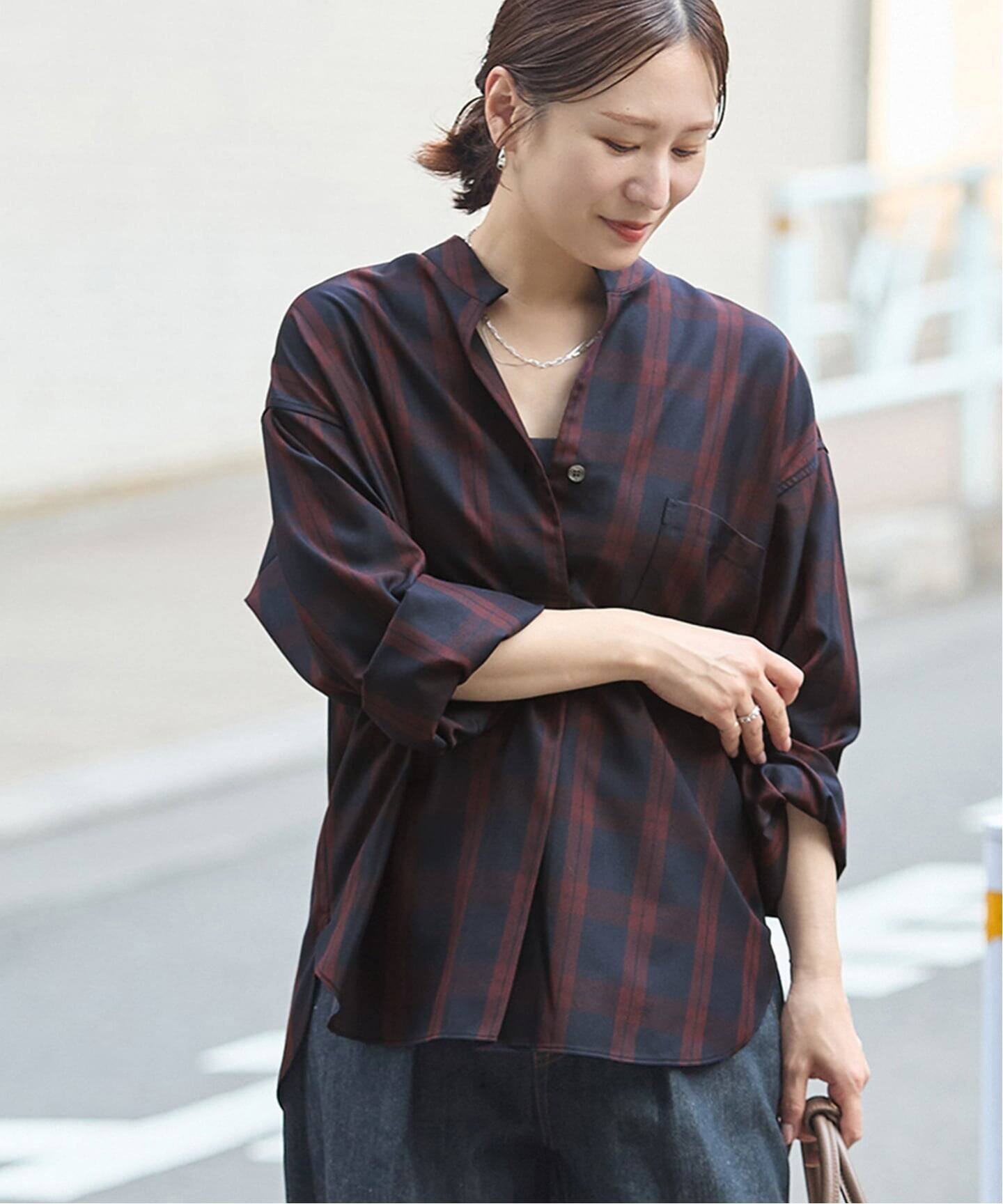 JOURNAL STANDARD 《予約》STANDPULL STRAIGHT SLEEVE ジャーナル スタンダード トップス シャツ・ブラウス ブラウン ネイビー