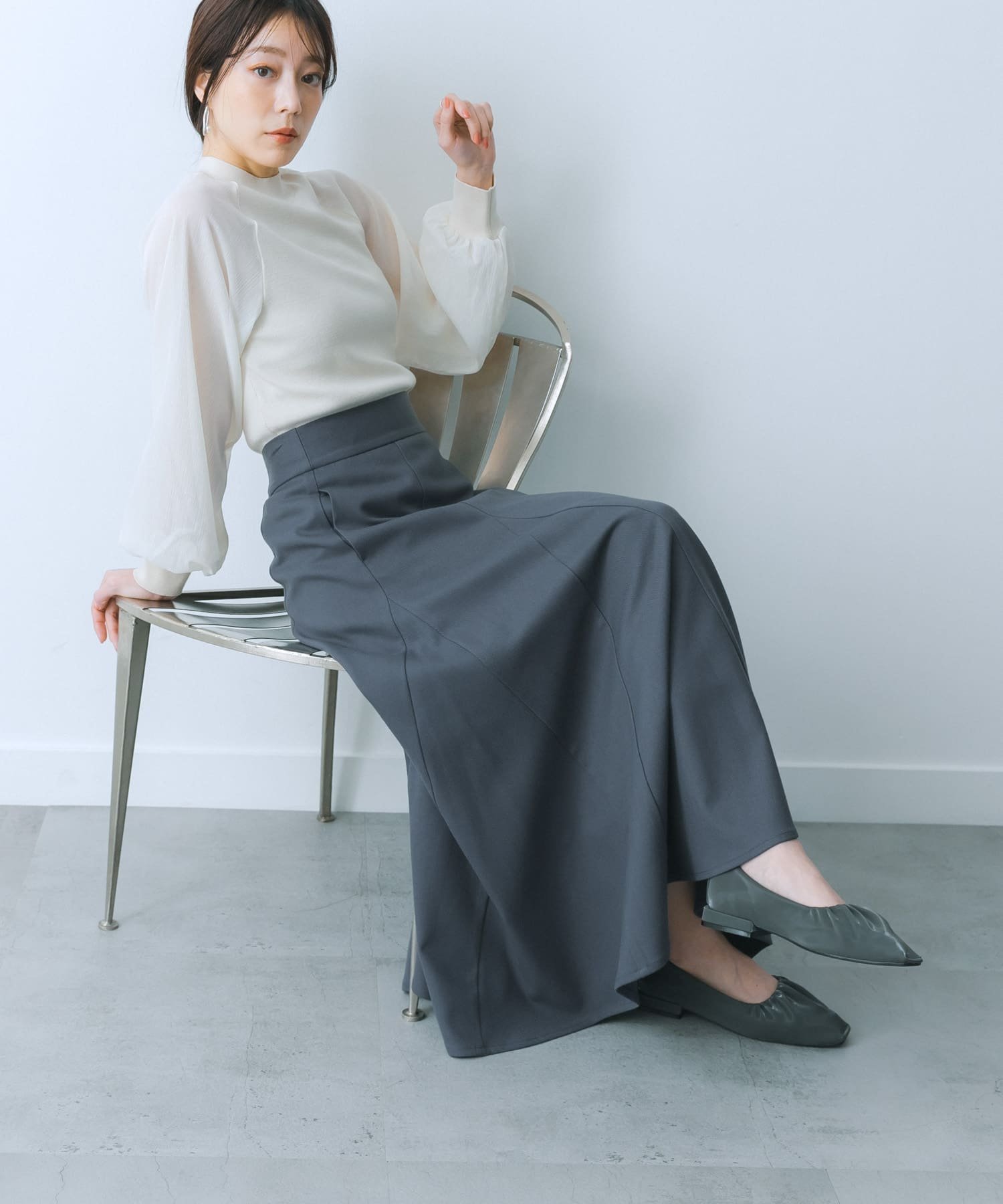 【SALE／64%OFF】SENSE OF PLACE ハイウエストセミフレアスカート センス オブ プレイス スカート その他のスカート グレー ホワイト ベージュ