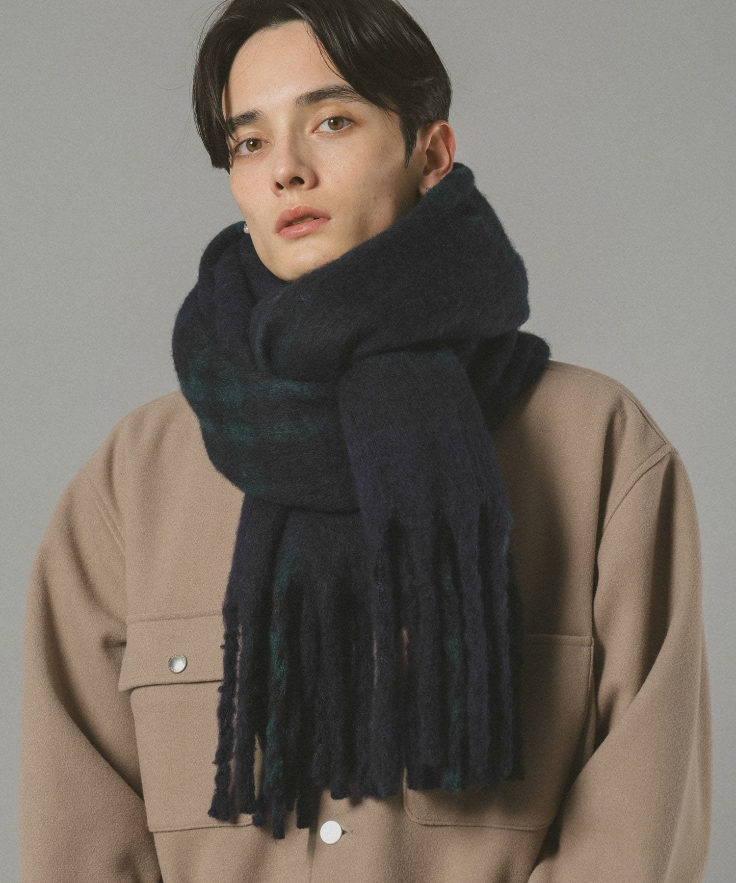 RAGEBLUE ＜先行予約＞【ウォッシャブル】チェック柄ボリュームフリンジマフラー レイジブルー ファッ..