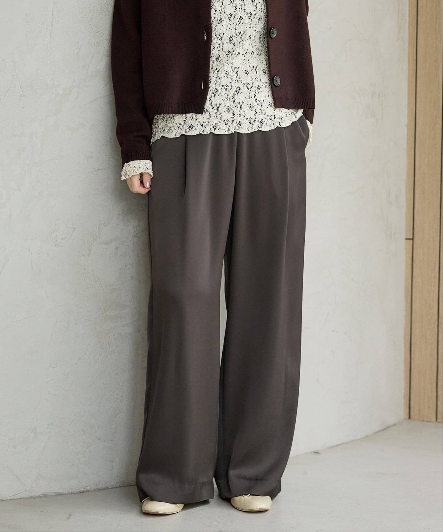 IENA 《追加2予約》ダブルサテンイージーパンツ イエナ パンツ その他のパンツ ブラウン ネイビー【送料無料】のサムネイル