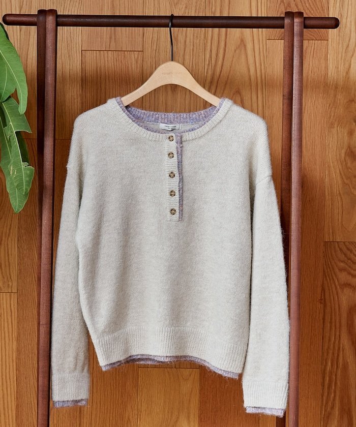 FREAK'S STORE 配色 ヘンリーネック ニットプルオーバー フリークスストア トップス ニット ネイビー ブラウン ピンク ホワイト グレー【送料無料】のサムネイル